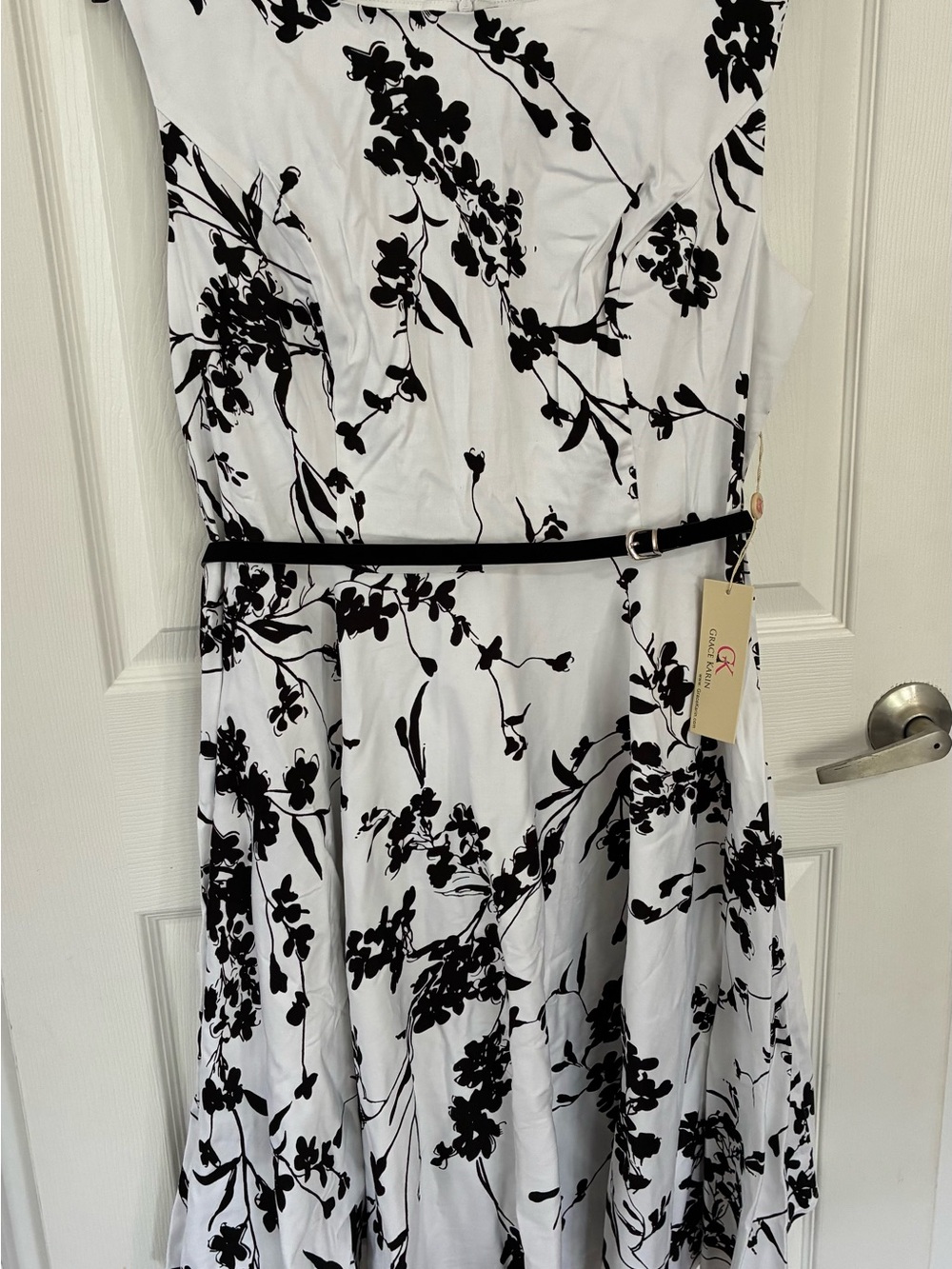 Grace Karin Black White Floral Fit & Flare Dress XXXL NWT